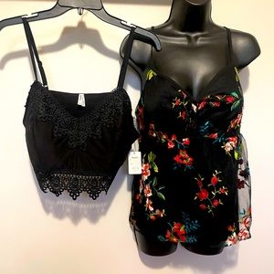 Candies/Mudd: 2 Shirt Bundle (Blk Lace & Blk w/sheer floral overlay NWT Sz: XL